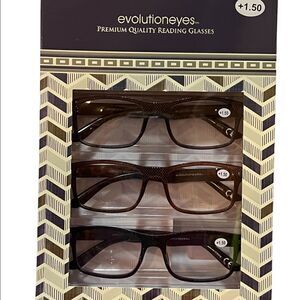 Evolution Eyes Men's Textured Set of 3 Pairs of Reading Glasses +1.50 Strength